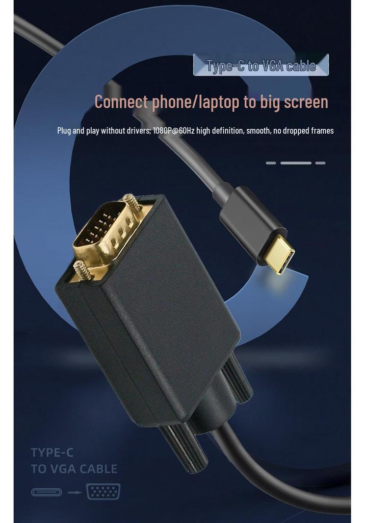 Кабель-адаптер USB 3.1 Type-C на VGA, 1,8 м, для телефона/планшета к проектору/телевизору
