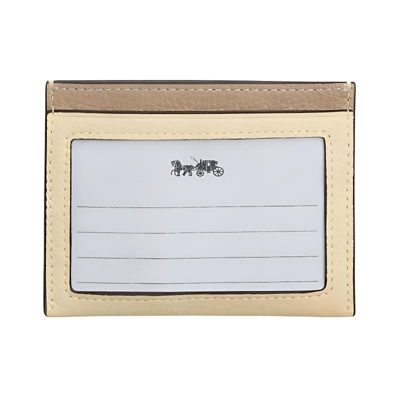 Coach Кошелек для карт Тонкий чехол для удостоверения личности 10 Логотипов брендов Лимонный узор Изысканная кожа с текстурой гальки Чехол для карт Обычный Унисекс Пара Лунный цвет лунный цвет