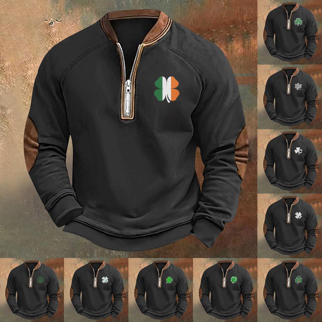 Men's St. Patrick's Day Vintage Casual Zip Sweatshirt Outdoor Casual Top