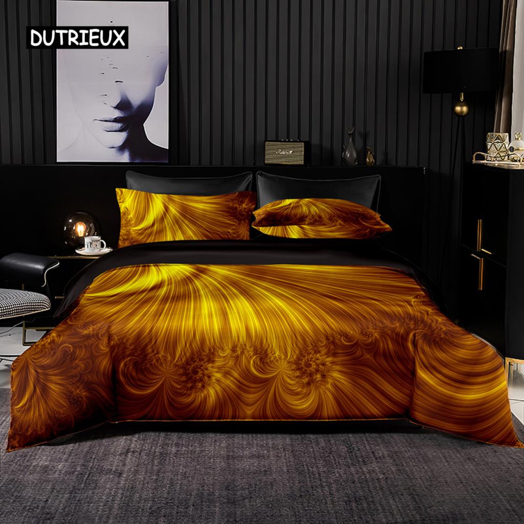 Textured Black Gold Floral Duvet Cover Set with Pillowcases Premium Bedding for Adults Men Women Gifts Bedroom Decoration