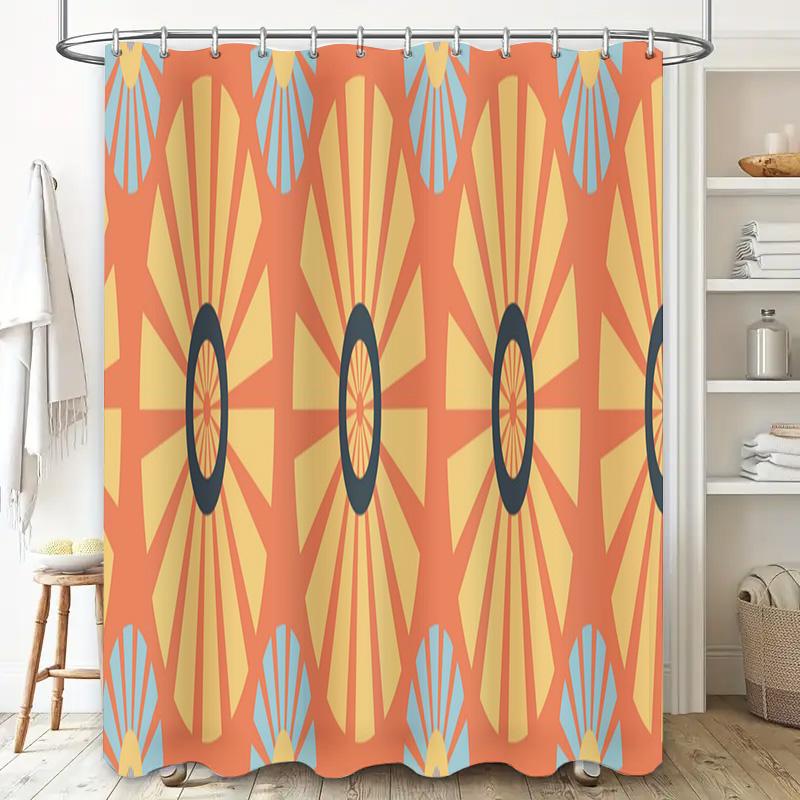 Colorful Retro Sunburst Shower Curtain Modern Decor For Bathrooms With Vivid Design Pattern