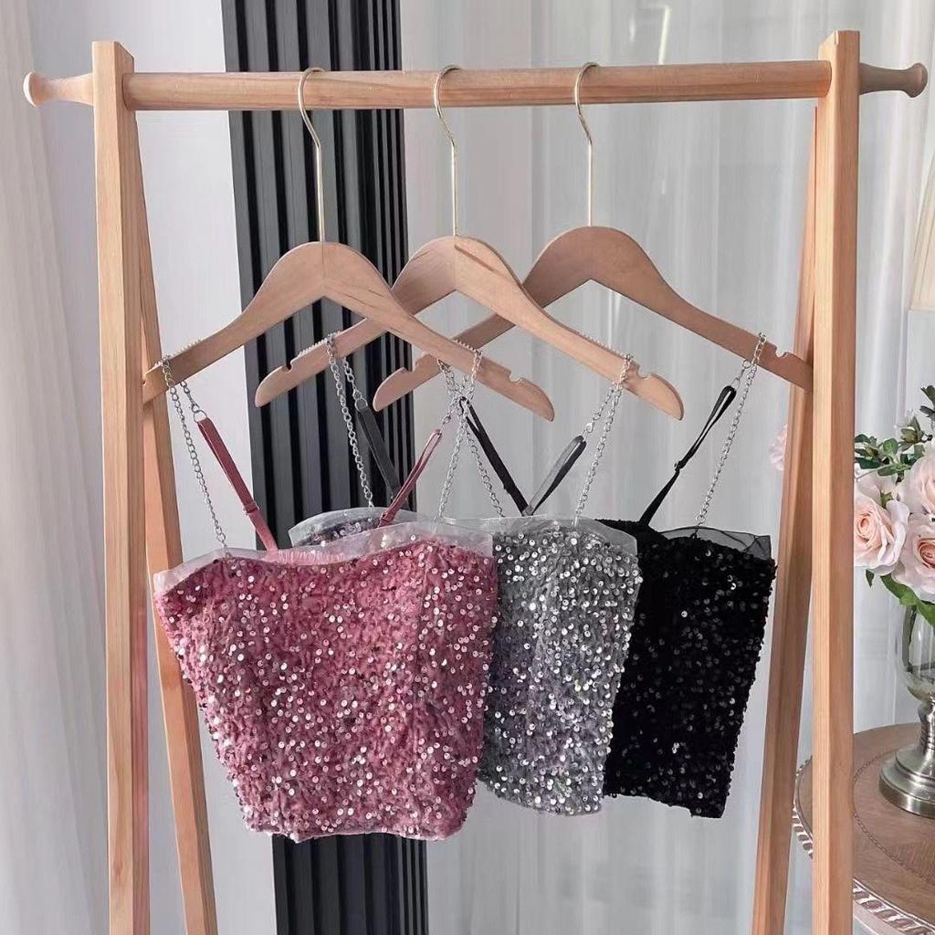 Slim Sequin Bandeau Tank Top - Summer Fashion