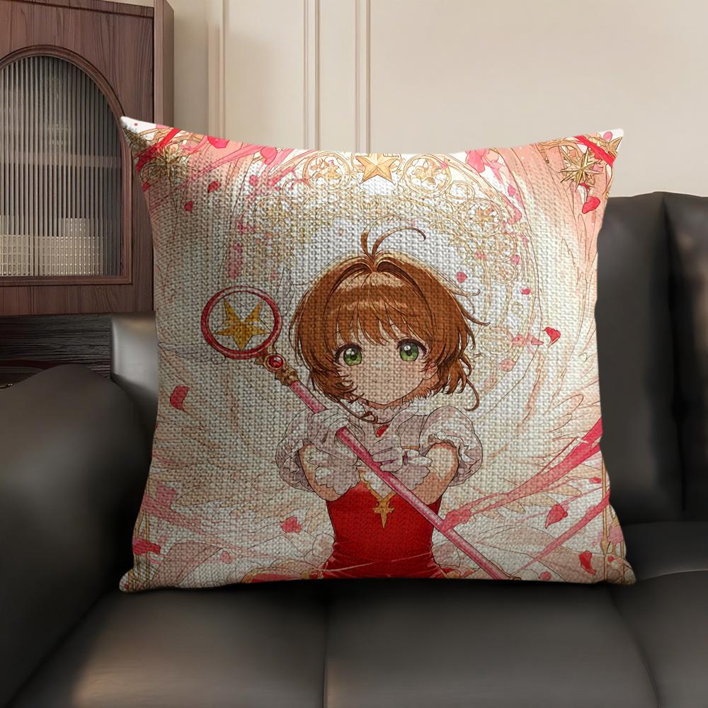 Аниме C-Cardcaptor S-Sakura Розовая Наволочка Натуральный Лен Органическая Ткань Двусторонняя Печать Диван Домашний Декор Наволочка