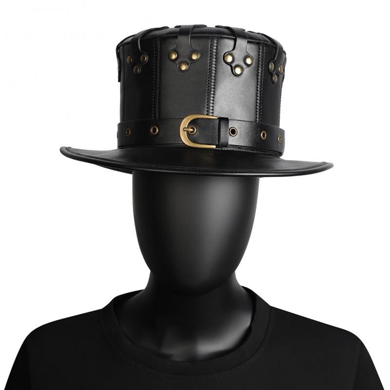 Steampunk Plague Doctor Hat Unisex Punk Fedora Wide Brim Leather Look Costume Accessory Halloween Party