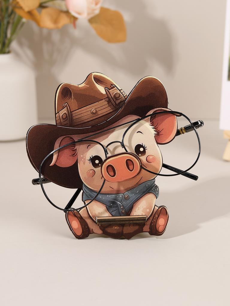 Cartoon Pig Glasses Frame Cute Animal Glasses Frame Sunglasses Display Stand Hand Carved Home Wooden Decoration 3D
