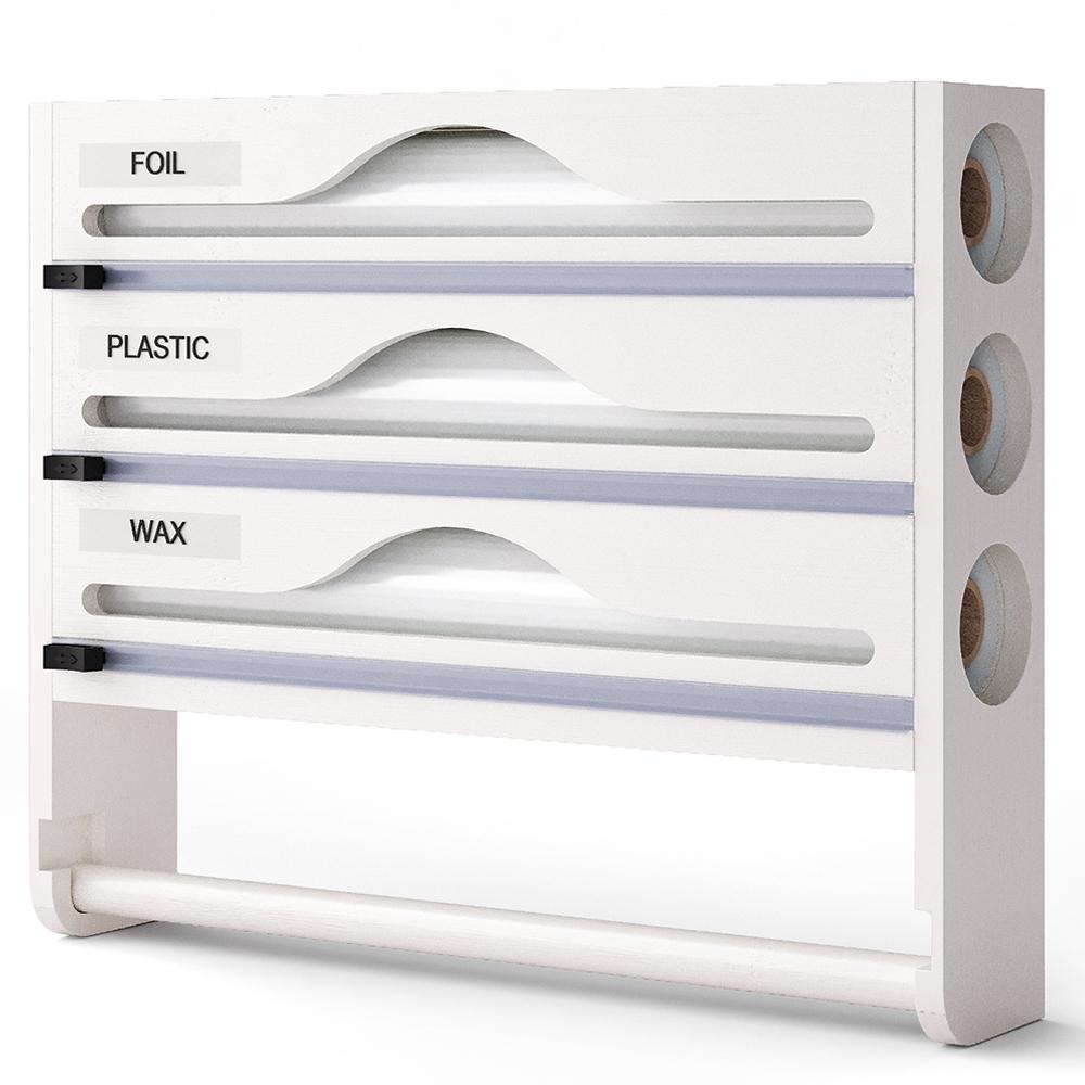 Бамбуковая коробка-диспенсер для пищевой пленки и фольги с отсеком и резаком, кухонный органайзер, аксессуары, интегрированный держатель для бумажных полотенец