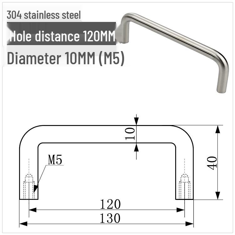 304 Stainless Steel U-Shaped Cabinet Handle, Polished Carbon Steel Round Bar Pull, available in sizes M3, M4, M5.
