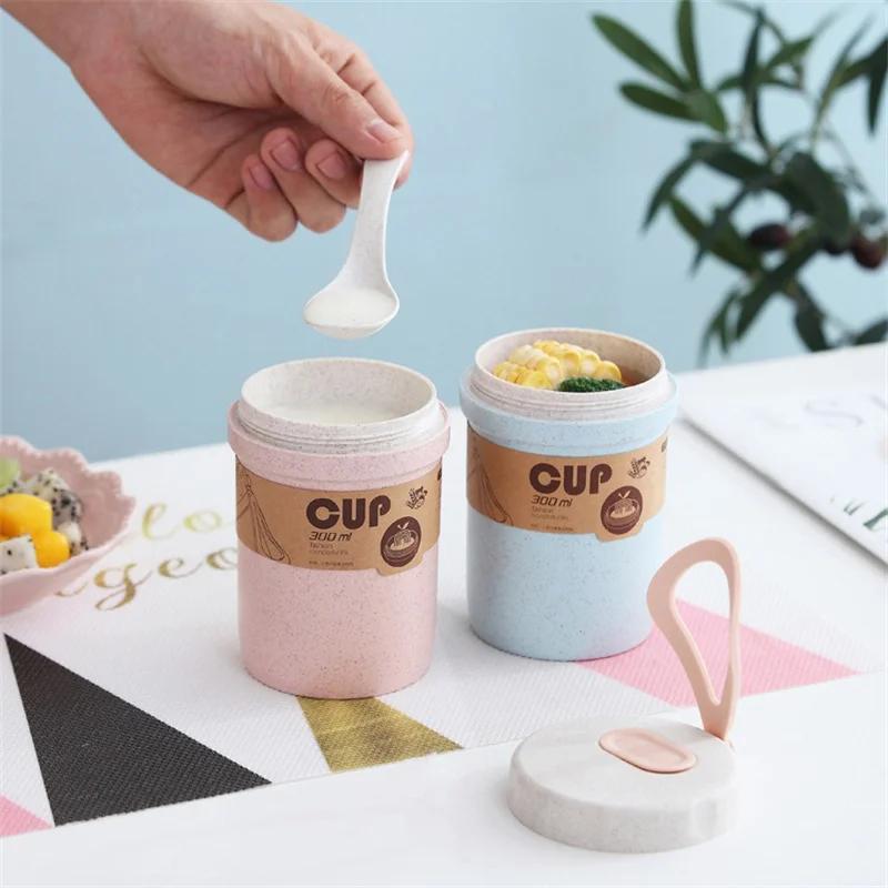 300 мл Супница Герметичная Непротекаемая Детский Ланч-бокс Пшеничная Солома Чашка для Завтрака Чашка для Супа Микроволновая Печь Бенто-бокс Контейнер для Хранения Пищи