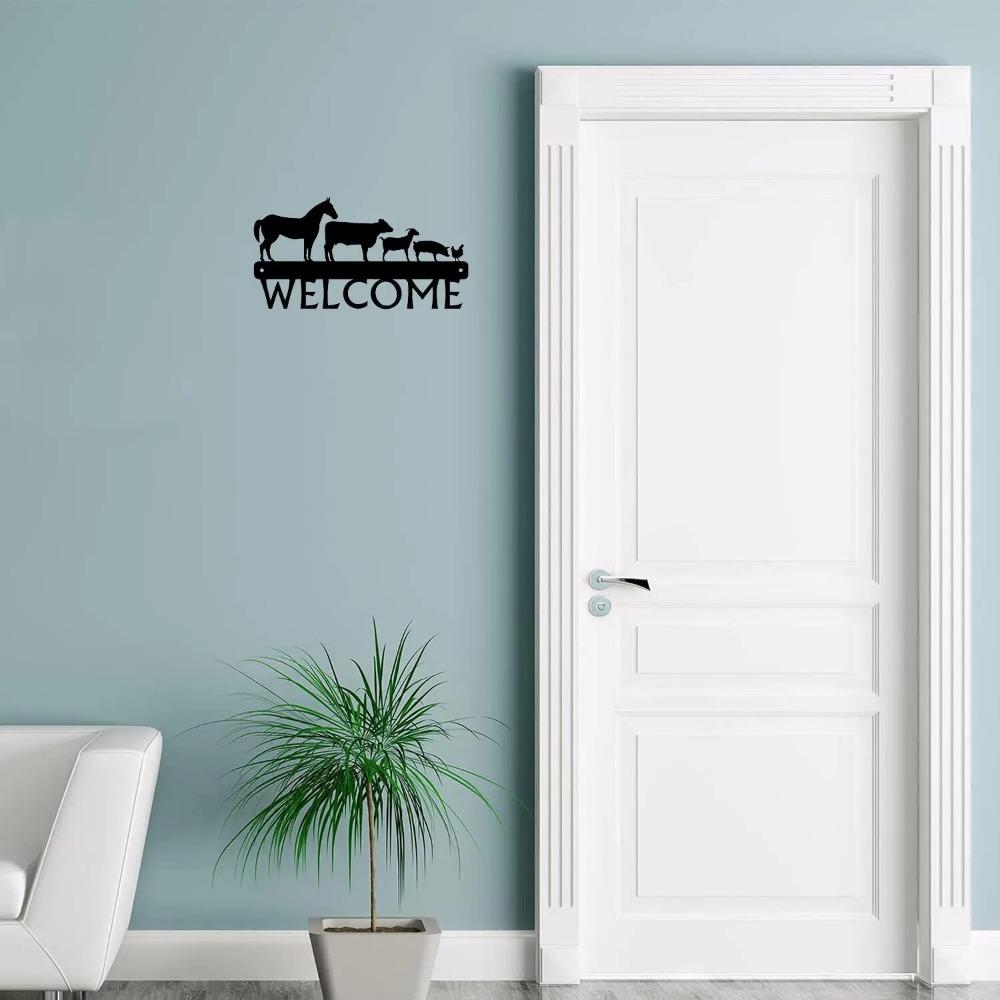 Farm Animals Welcome Sign - 12 Inch Wide Metal Wall Art for Rustic Home Décor, Farmhouse Style, and Outdoor Spaces