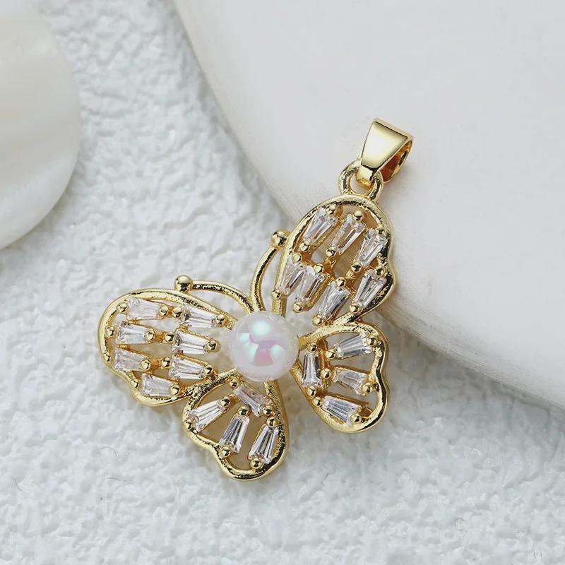 Подвеска-бабочка из позолоченной меди с цирконием для самостоятельного изготовления украшений