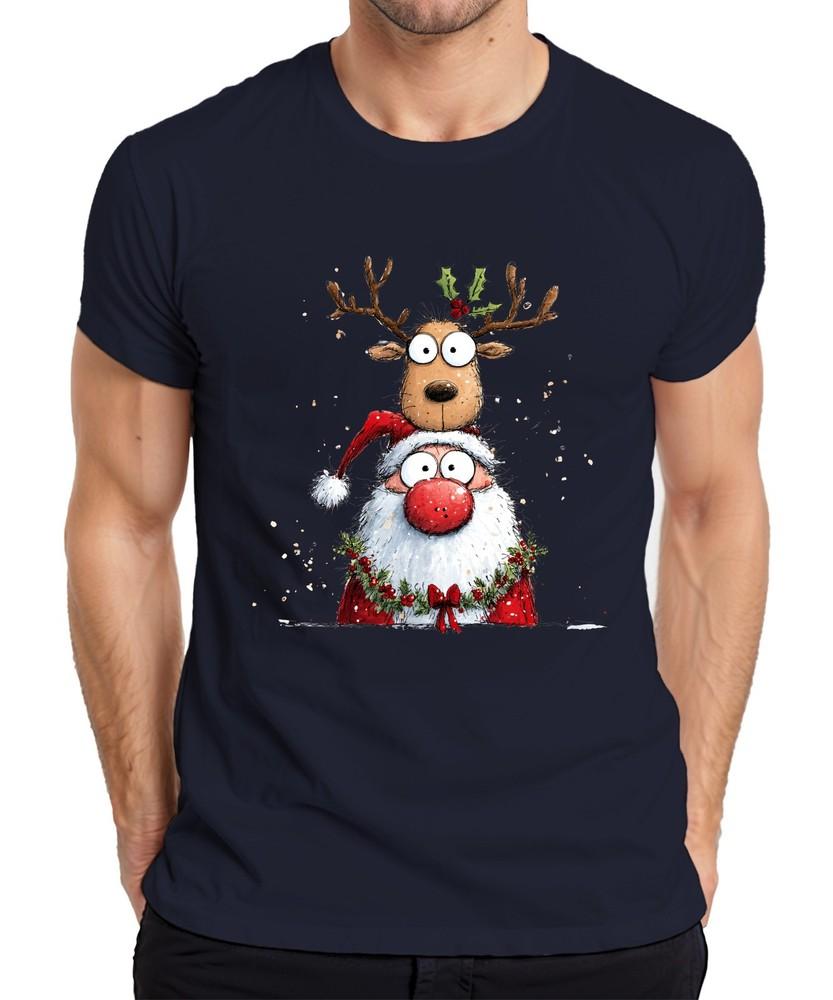 Santa Claus Reindeer Cartoon Funny Christmas Gift Kids Unisexs Tshirt