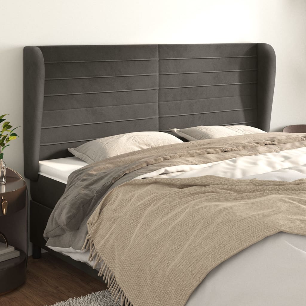 Headboard with Wings Dark Gray 163 x 23 x 118 128 cm Velvet