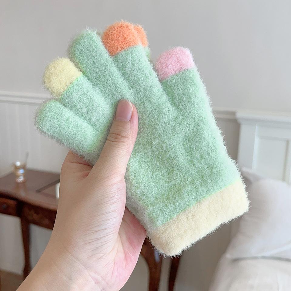 Winter Baby Girl Gloves Cute Bunny Flower Five Finger Separate Gloves for Toddlers Warm Anti-Cold Mittens for Infant