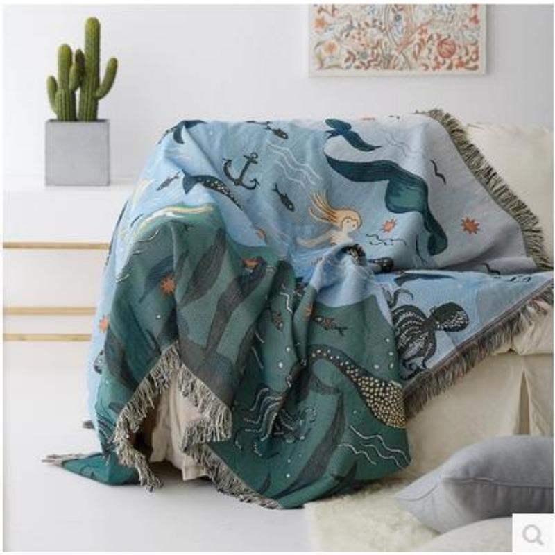 Оригинальный дизайн, диванное полотенце «Русалка», вязаная диванная подушка, одинарный и двойной комплект пылезащитных чехлов, полный чехол