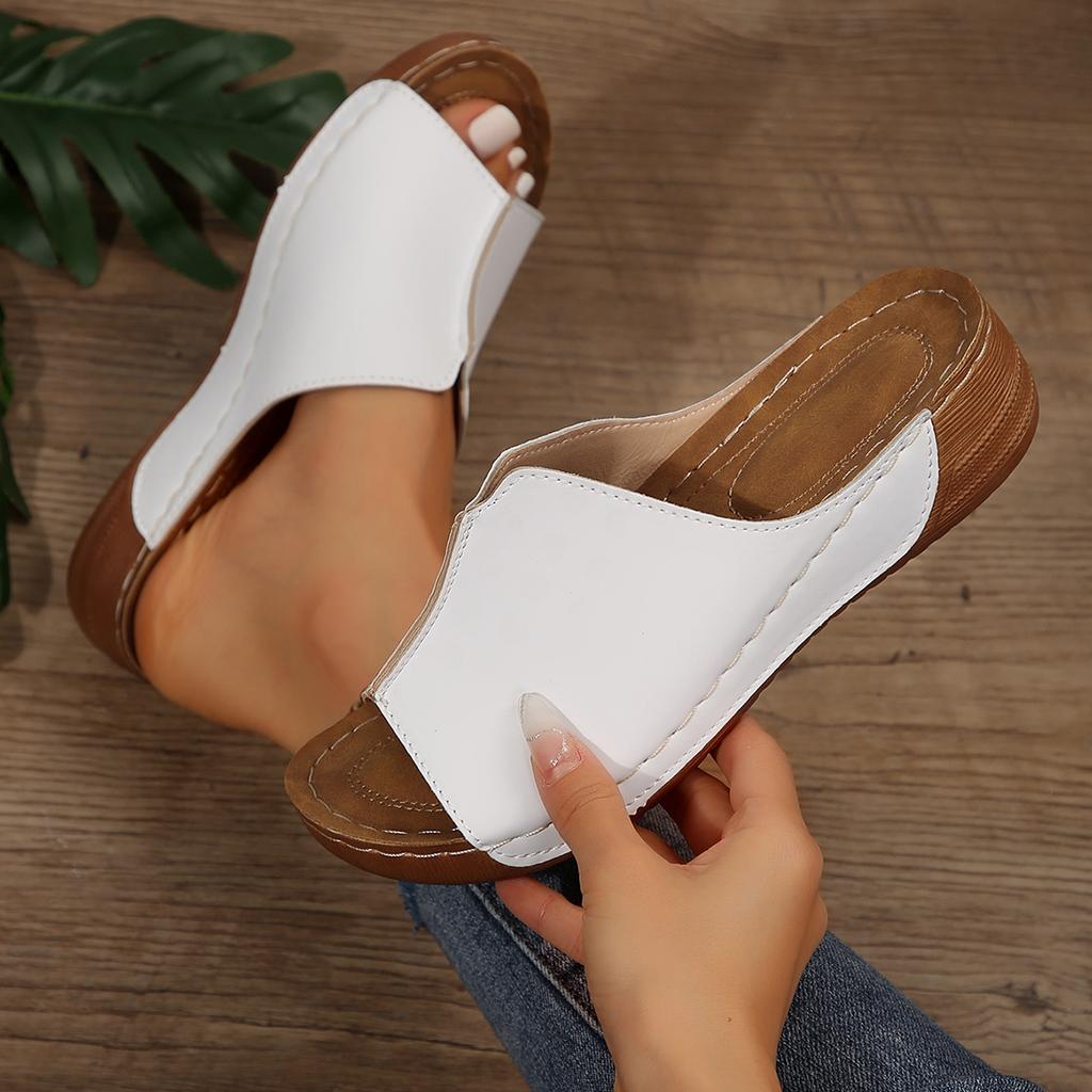 Женские тапочки Новые летние модные женские сандалии Ретро нескользящие тапочки без застежек на платформе женские шлепанцы Zapatos De Mujer