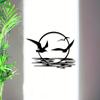 2D Flat Iron Sunrise And Seagulls Metal Wall Art. It Features A Circular Silhouette Design, Suiting Living Rooms, Bedrooms, Dining Areas, And Offices.
