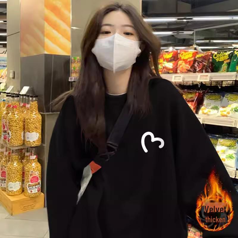 Женская толстовка Plus Velvet European Blue с круглым вырезом - весна/осень 2024 г., свободный топ