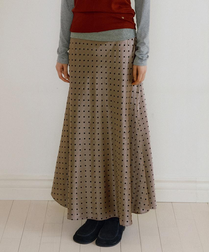 Lucirju Satin Full Length Flare Skirt (Brown)