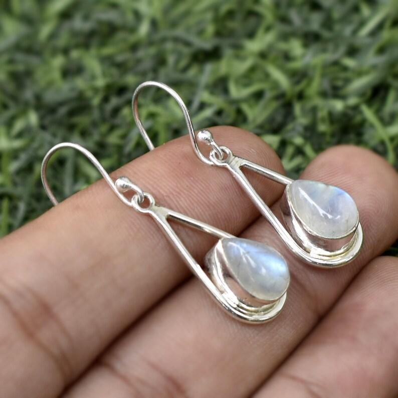 Драгоценный камень с лунным камнем, твердые серьги из стерлингового серебра 925 пробы, серьги ручной работы с висячими камнями, ювелирные изделия для женщин