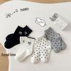 Spring/Summer Bow Dopamine Polka Dot Girls' Cotton Lace Socks - Black/White/Grey