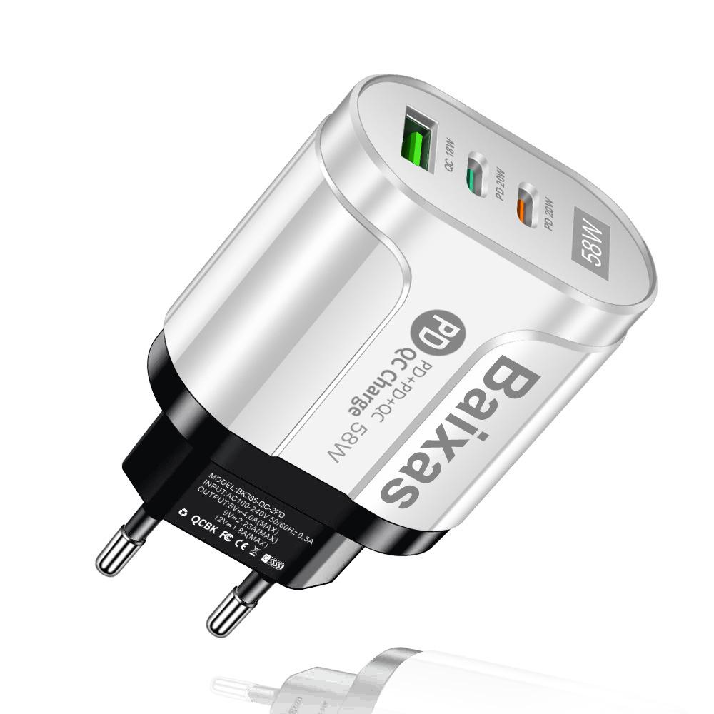 Двойное быстрое зарядное устройство 58 Вт с 2 портами PD + QC3.0 - Штекеры EU, US, UK, AU