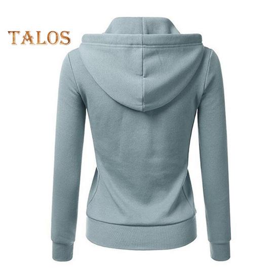 Fall Winter Women Jacket Drawstring Hooded Zip-up Long Sleeves Pure Color Slim Fit Elastic Cuff Cardigan Pockets Sport Fitness Coat