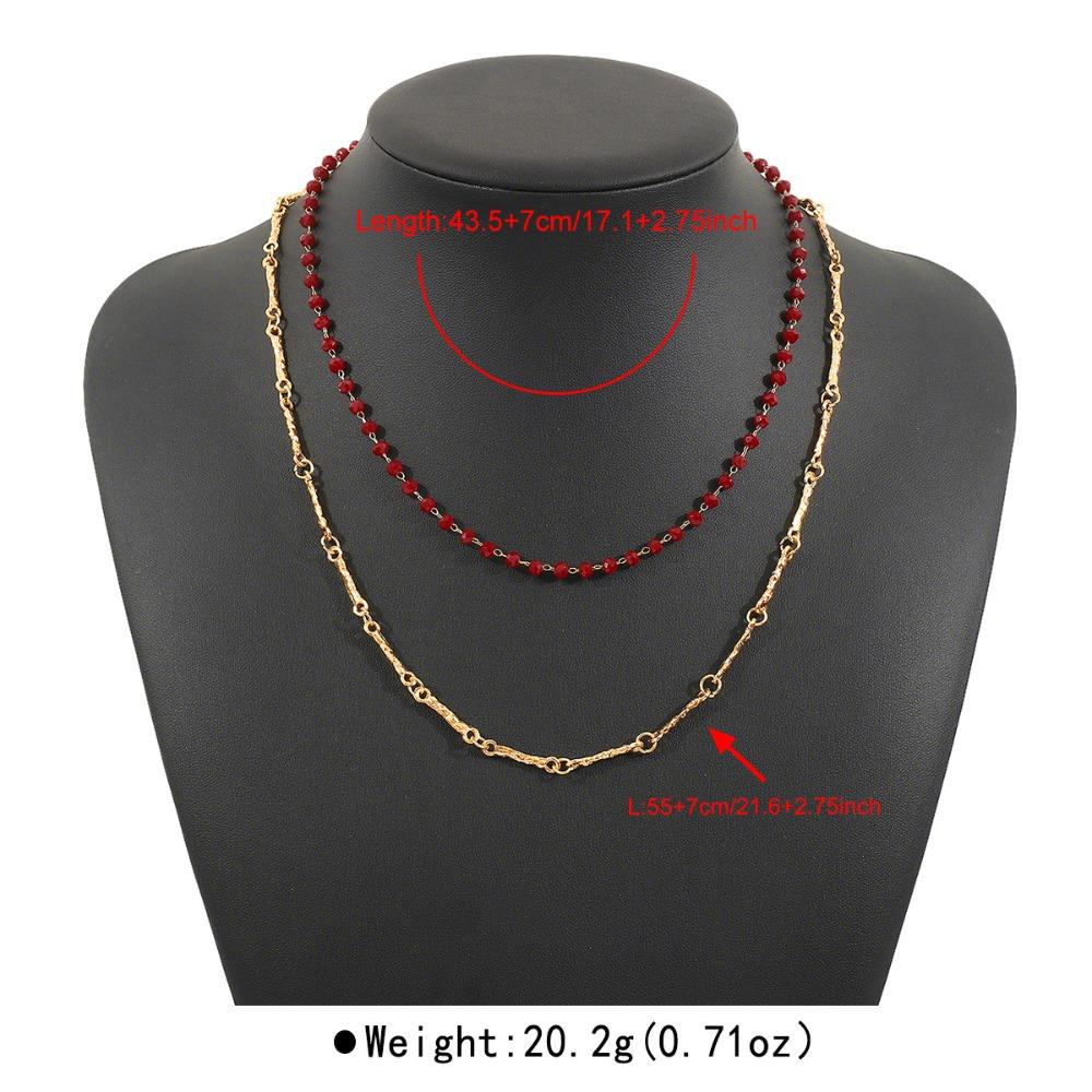 Pony Vintage Enamel Necklace Double-layer Beaded Chain Choker Bohemian Collarbone Chain  Women