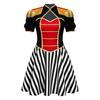 Womens Circus Costume Stand Collar Short Sleeve Tassel Epaulet Metallic Trim Striped Dress