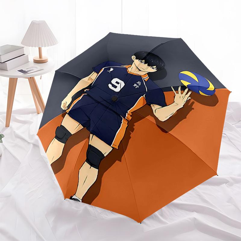 1pc Karasuno Volleyball Team Uniform with Automatic Opening Closing Umbrella Portable 3-Fold Design, 8-Bone Iron Frame Outdoor Umbrella for Fans, Trav