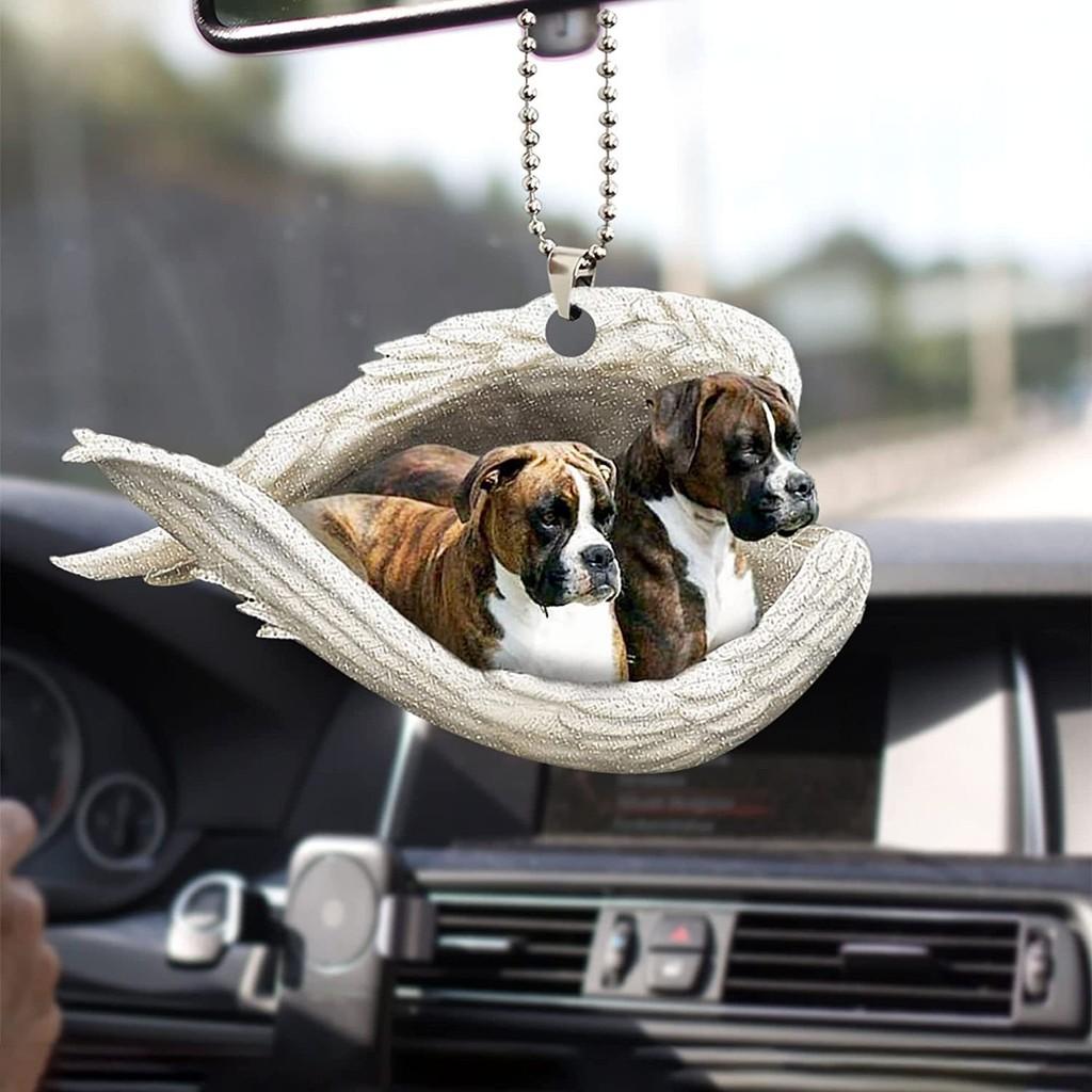 Cute Acrylic Car Mirror Pendant With Angel Wings Perfect For Dog Lovers Gifts