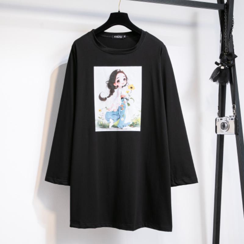 Women's Korean Style Plus Size Solid Color Long Sleeve T-Shirt - Fashionable Hot Stamping, Casual and Versatile for Autumn 2025