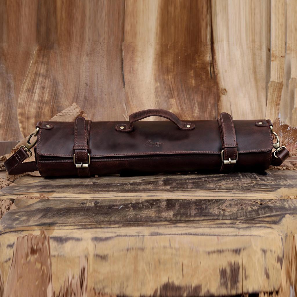 Handmade Leather Chef Knife Roll Bag: Culinary Travel Case