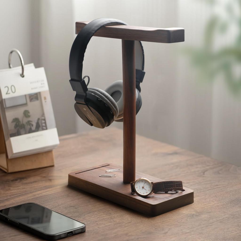 Headphone headphone earphone walnut stand, desktop, headset, stand, stand, wooden,
