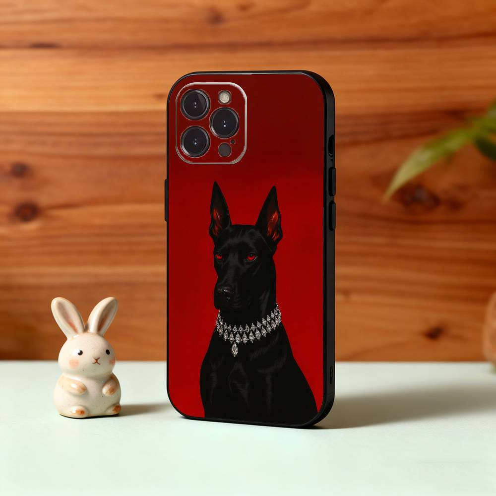 Doberman Dog Phone Case For iPhone17,16,15,14,13,12Plus,Pro Max,XS,5G Soft Silicone Black Cover