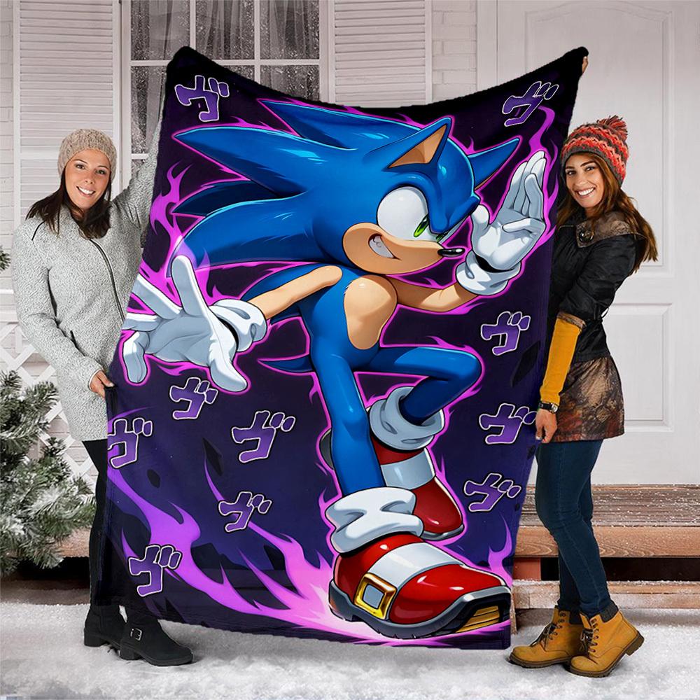 1pc Sonic Outdoor Personalized Flannel Blanket, Soft, Lightweight Personalized Flannel Blanket, Digital Printing,