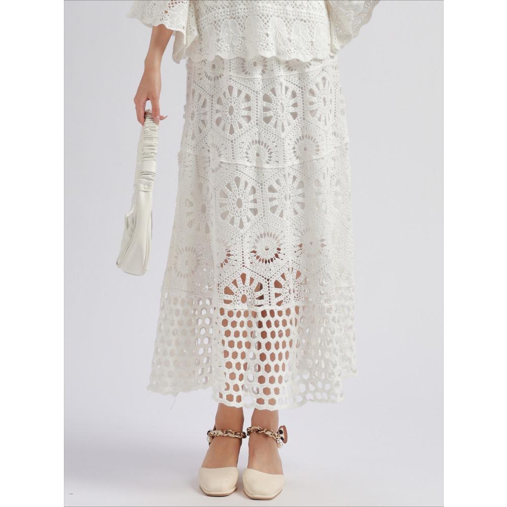 DIMANAF 2025 Новая юбка женская вязаная кружевная длинная однотонная ажурная сексуальная ажурная летняя стильная свободная базовая