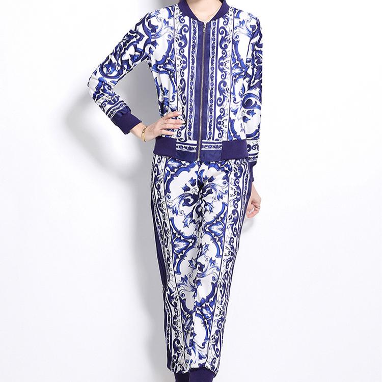 Весна Осень Модный Дизайнерский Подиумный Комплект Из 2-х Частей Женский Куртка На Молнии Пальто И Эластичный Талия Карманный Костюм Узкие Брюки