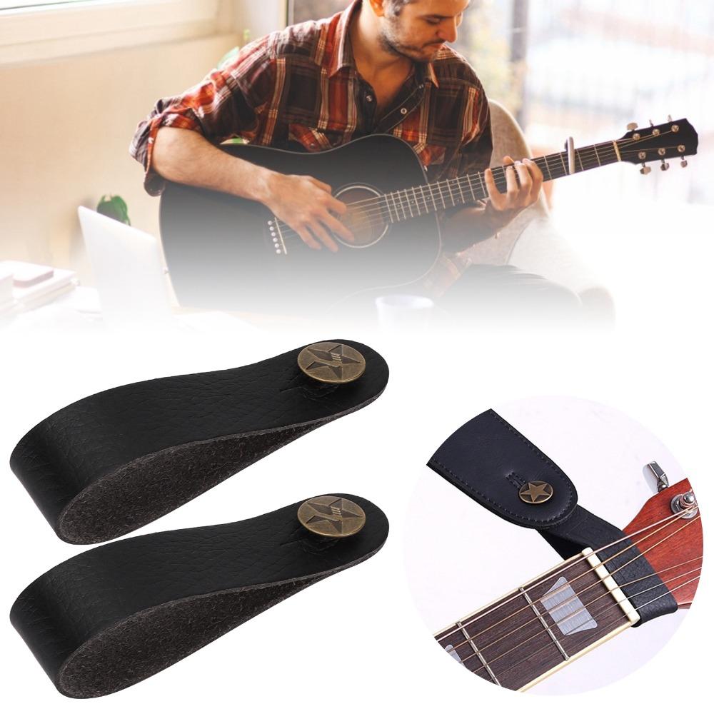 6PCS Leather Material Guitar Strap Holder Black Guitar Strap Lock Headstock Strap Tie For Guitars
