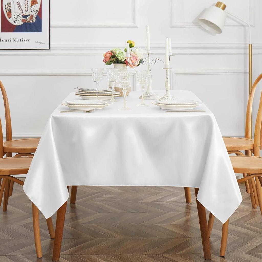 Table Cover Satin Tablecloth Soft Overlay Wedding Satin Large  Bright Smooth Silk Rectangle Christmas Banquet Anniversary Dining Party Table Decor