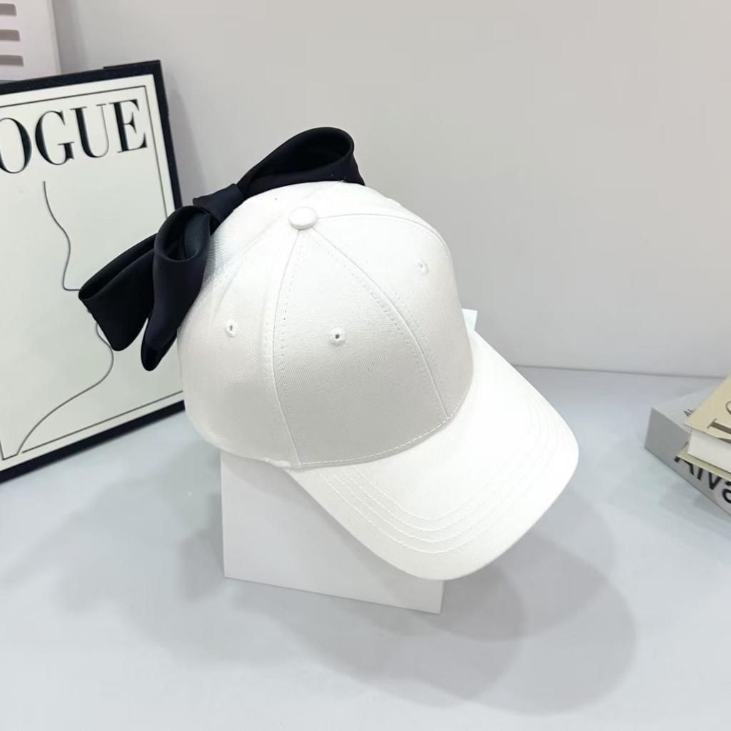 Spring Summer Sweet Color Baseball Cap with Large Bow Tie Slimming Sun Hat Casual Cotton Hard Top Duckbill Hat Trendy
