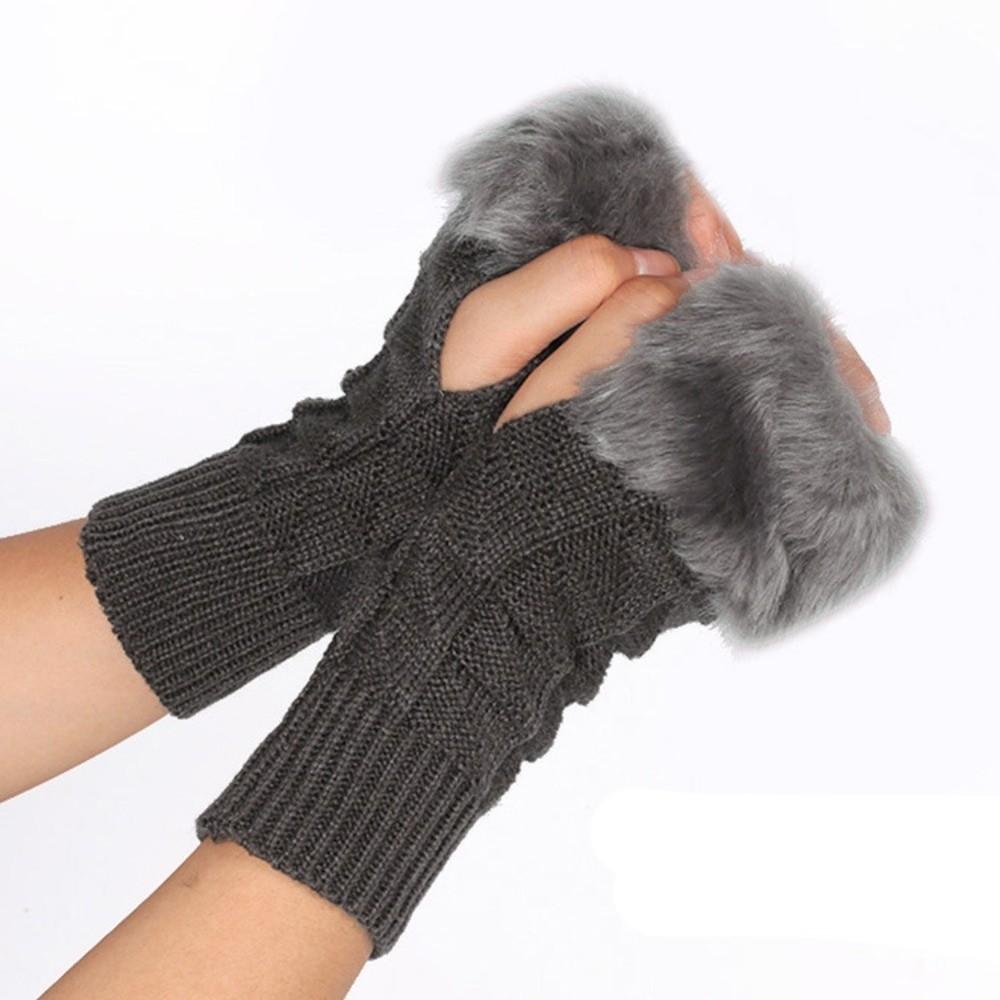 Faux Fur Knitted Fingerless Gloves Warm Touchscreen Plush Gloves New Half Finger Gloves Women
