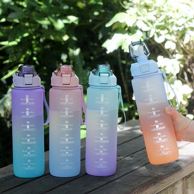 Бутылка для воды градиентного цвета, матовая космическая чашка, портативная веревочная всасывающая насадка, бутылка для воды, 1000 мл, спортивный чайник для тренажерного зала