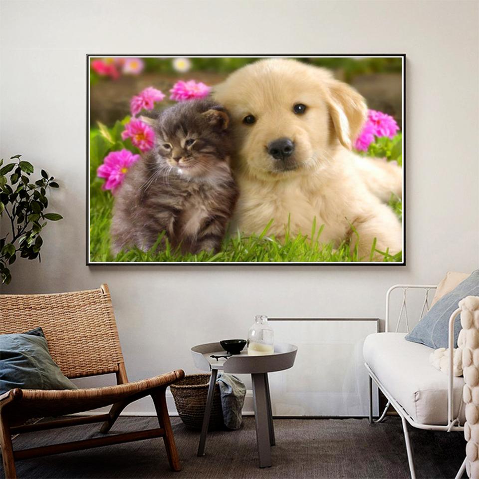 5D DIY алмазная живопись животное кошка собака набор для вышивки крестом полный круглый алмаз вышитая мозаика художественная картина украшение со стразами