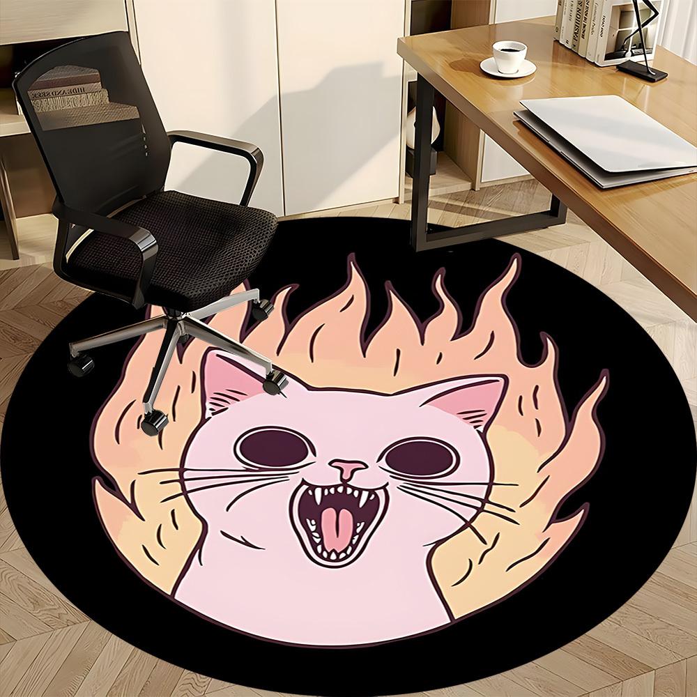 1pc Flaming Cat Office Round Area Rug,  Mat Suitable For Office, Under Office Chairs Bedroom Living Room Home Decor, Room Deco