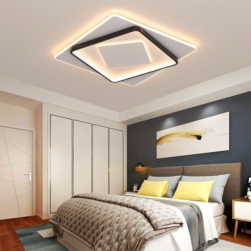 Светодиодная люстра для спальни, черно-белая квадратная современная потолочная лампа, чердак, гостиная, столовая