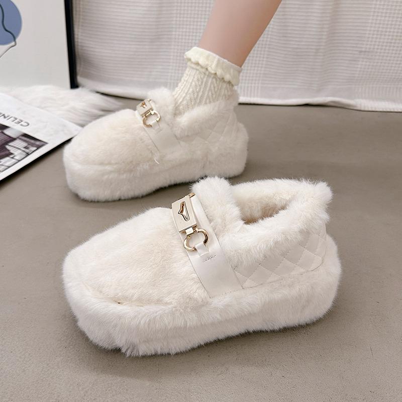 Женская обувь на платформе из меха и хлопка, зимние мокасины на плоской подошве, зимние теплые плюшевые туфли на высоком каблуке, тренд 2025 года, новые повседневные прогулочные ботинки для женщин