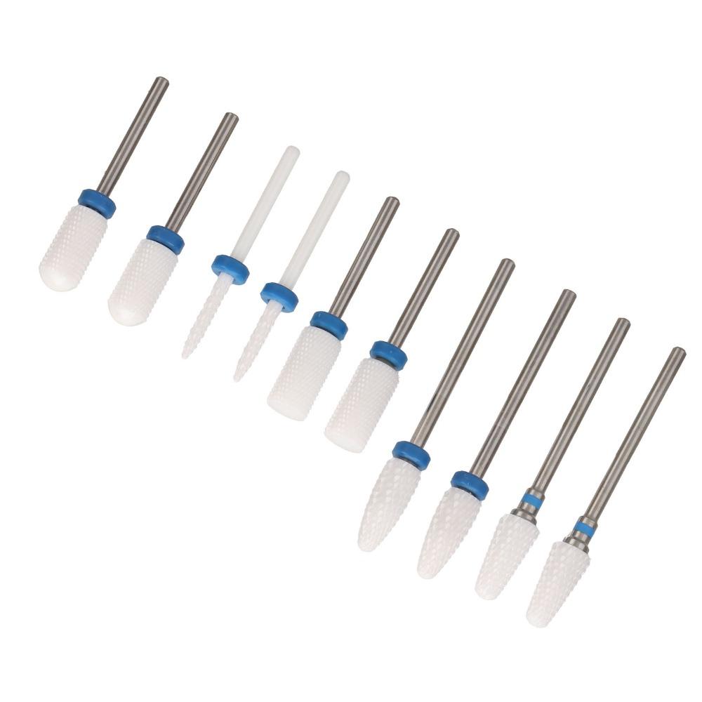 10pcs Ceramic Cuticle Remover Drill Bits Nail Surface Polishing And Shaping