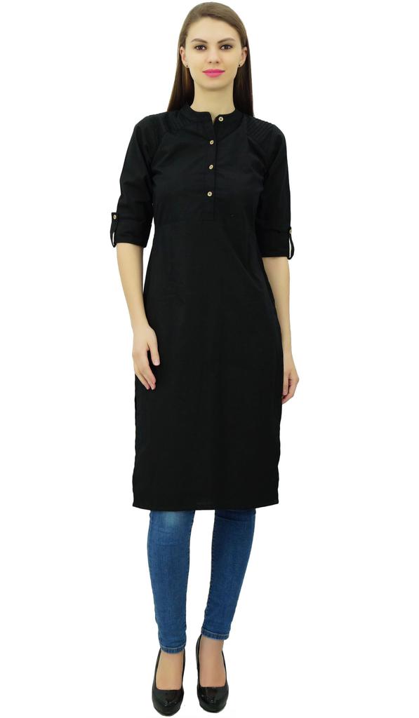 Phagun Cotton Plain Kurti Tunic Mandarin Collar Ethnic Casual Kurta Blouse