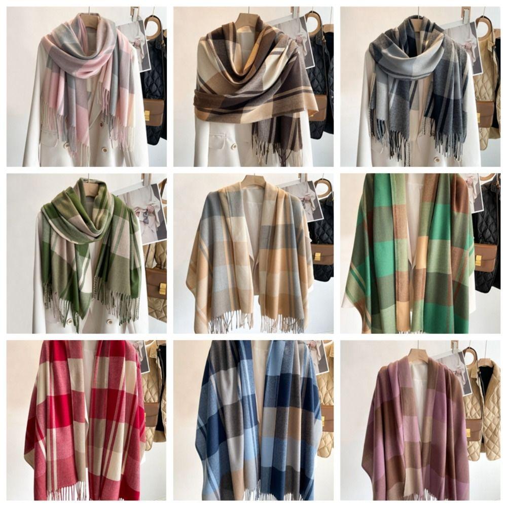 Windproof Plaid Scarf Keep Warm Shawl Wrap Fashion Imitation Cashmere Shawl Girl