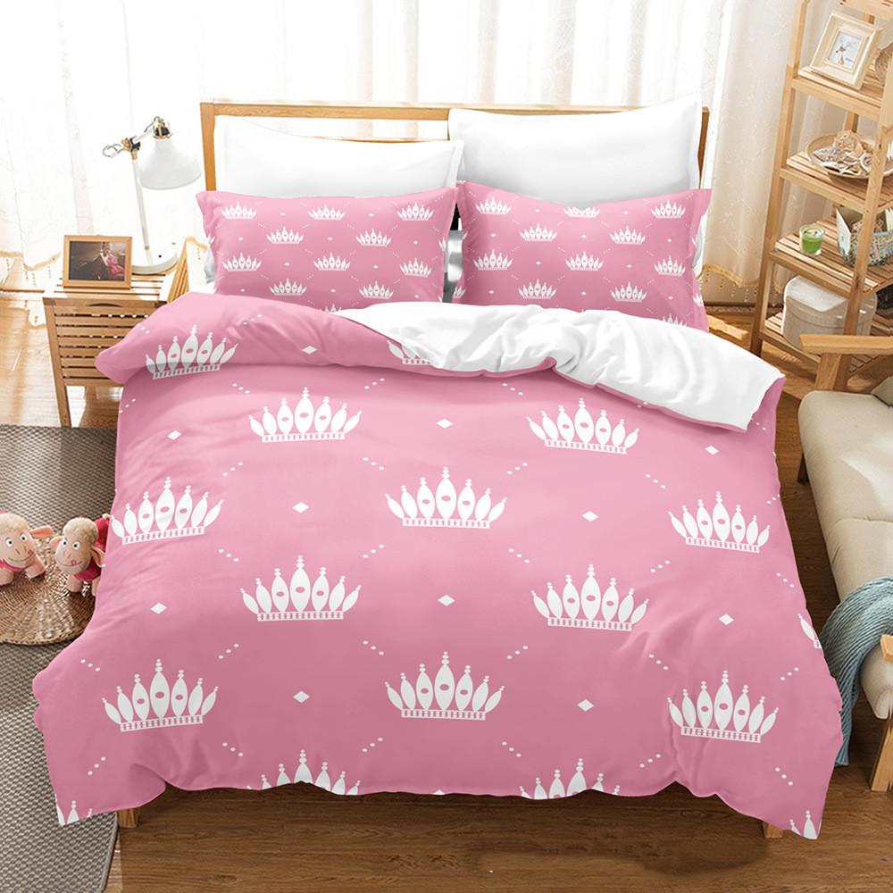 Комплект постельного белья с 3D-принтом «Корона» розового цвета для комнаты принцессы для девочек, пододеяльник и наволочка 2/3 шт., односпальная двуспальная кровать, все размеры, комплект пододеяльников, подарок